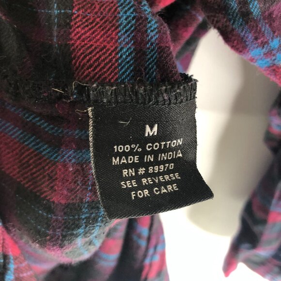 Fashion Nova Womens Flannel Shirt Dress Tunic High Slit Plaid Red Black Blue M - Picture 5 of 5